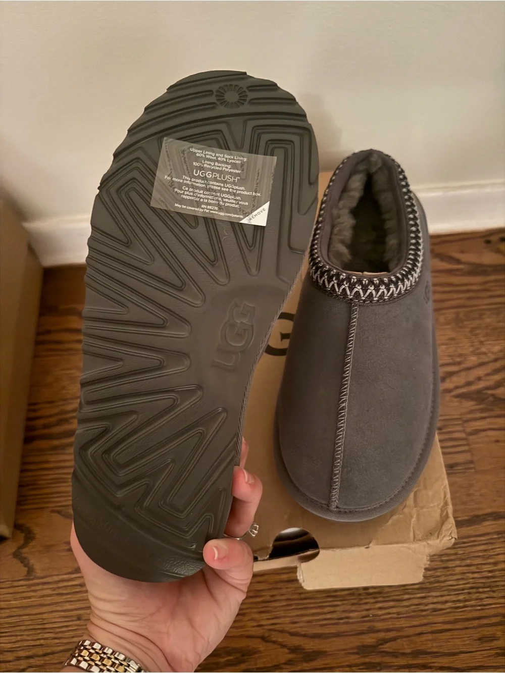 UGG Men’s Charcoal Suede Shearling-Lined Slip-On Booties